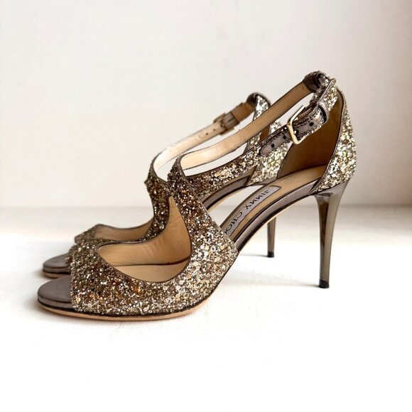 Jimmy Choo Bronze Glitter Emily Heels 35 - Picture 1 of 10